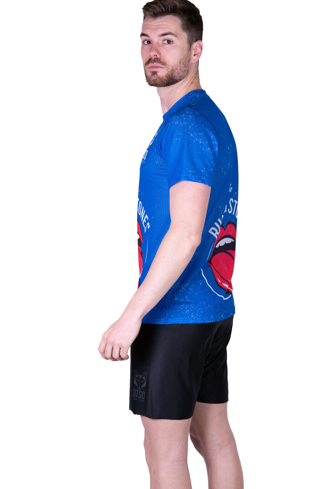 MEN'S SHORT SLEEVE SHIRT RUNNING STONES BLUE(メンズ半袖Tシャツ ランニングストーンズ ブルー)