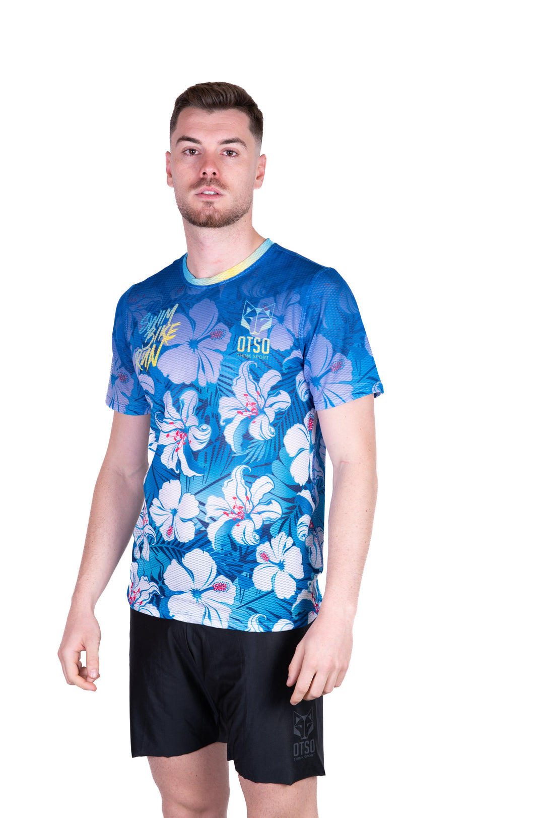 OTSO Men’s Short Sleeve Swim Bike Run Flower (メンズ半袖Tシャツ スイム・バイク・ラン・フラワー)