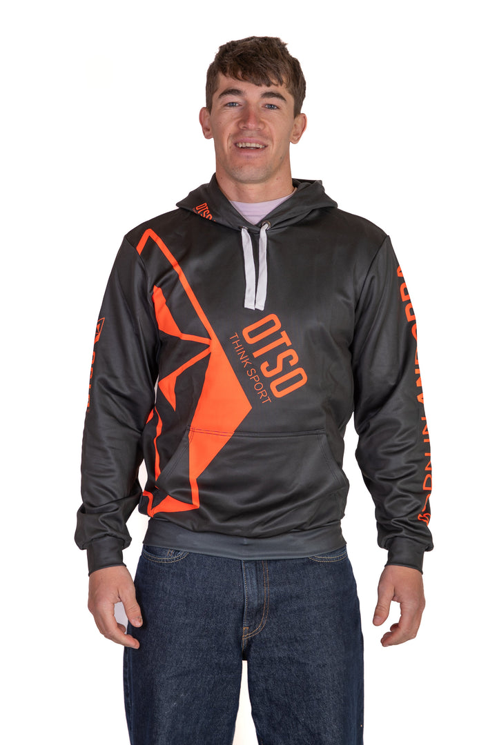 HOODIE BLACK & FLUO ORANGE(ユニセックス フーディ ブラック&オレンジ)