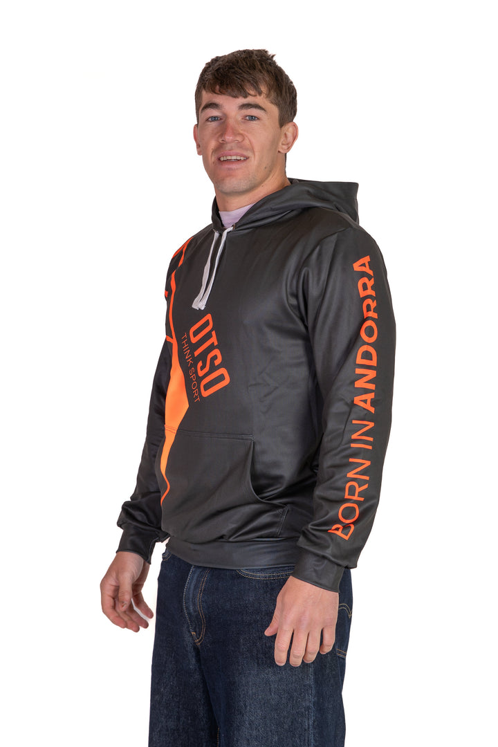 HOODIE BLACK & FLUO ORANGE(ユニセックス フーディ ブラック&オレンジ)