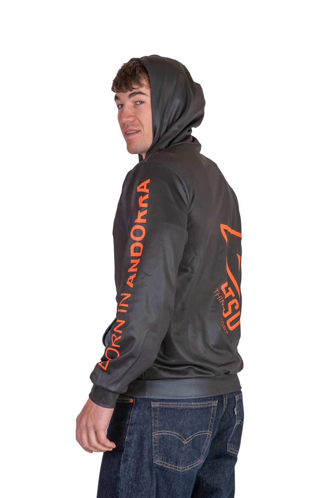 HOODIE BLACK & FLUO ORANGE(ユニセックス フーディ ブラック&オレンジ)