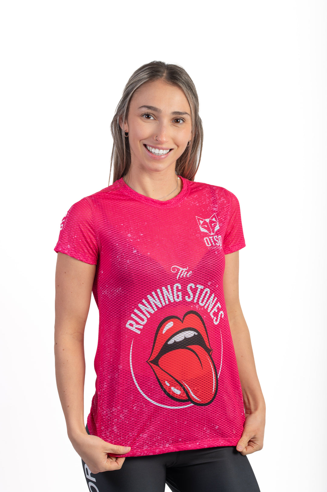 WOMEN'S SHORT SLEEVE SHIRT RUNNING STONES PINK(レディース半袖Tシャツ ランニングストーンズ ピンク)