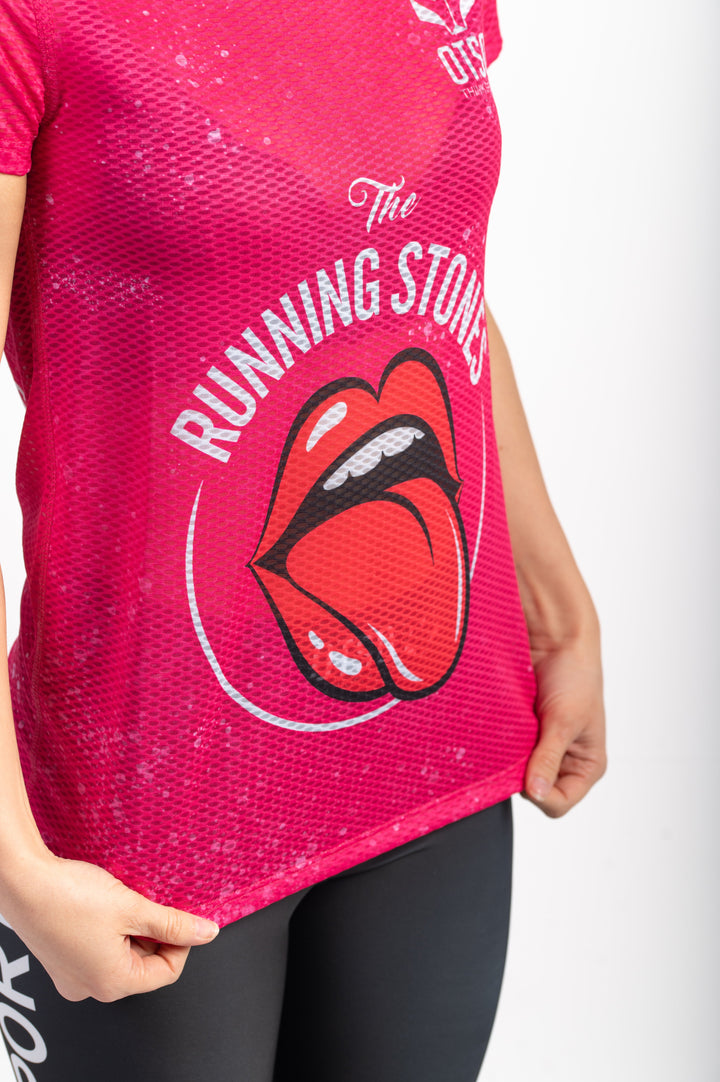 WOMEN'S SHORT SLEEVE SHIRT RUNNING STONES PINK(レディース半袖Tシャツ ランニングストーンズ ピンク)