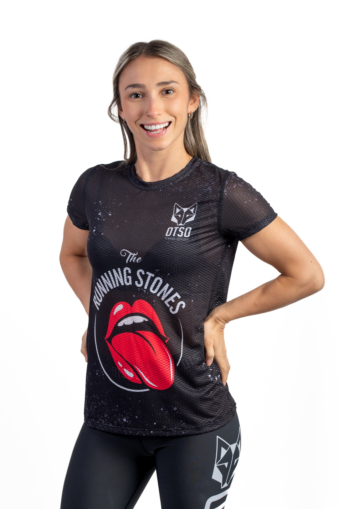 WOMEN'S SHORT SLEEVE SHIRT RUNNING STONES BLACK (レディース半袖Tシャツ ランニングストーンズ ブラック)