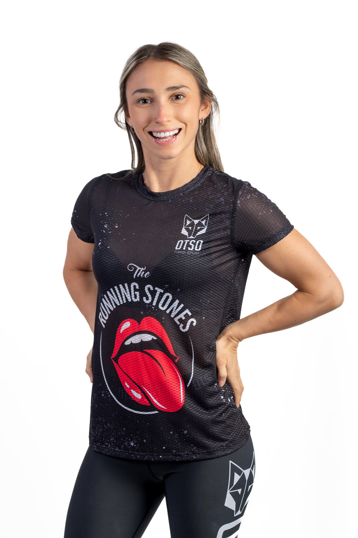 WOMEN'S SHORT SLEEVE SHIRT RUNNING STONES BLACK (レディース半袖Tシャツ ランニングストーンズ ブラック)